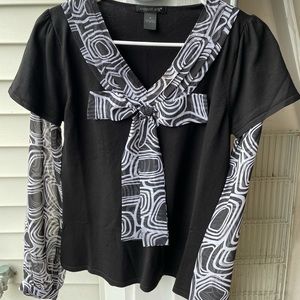 August Silk Bow Tie Neck Blouse w/ Chiffon Sleeves